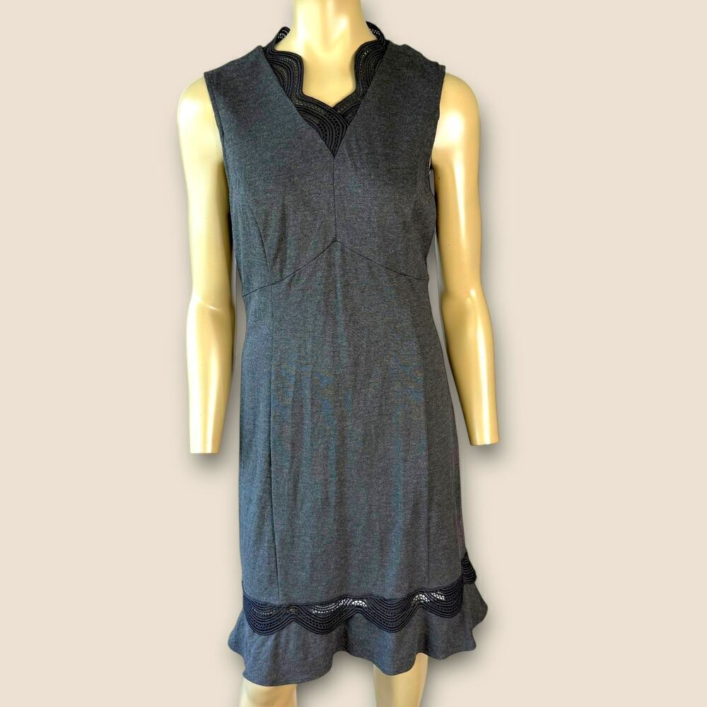 The Limited Sleeveless Sheath Dress Size 8 Ponte Knit Lace Hem Stretch Dark Gray